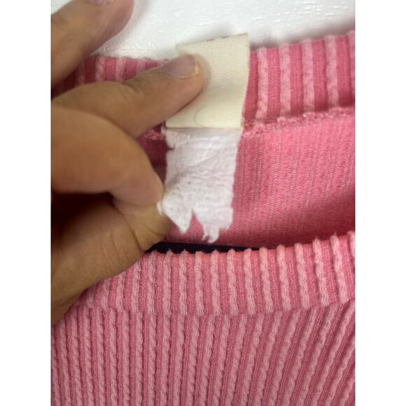 FTH Ray Pink Black Striped Knit Oversized Short Sleeve Top Women’s Size Large - Picture 3 of 6